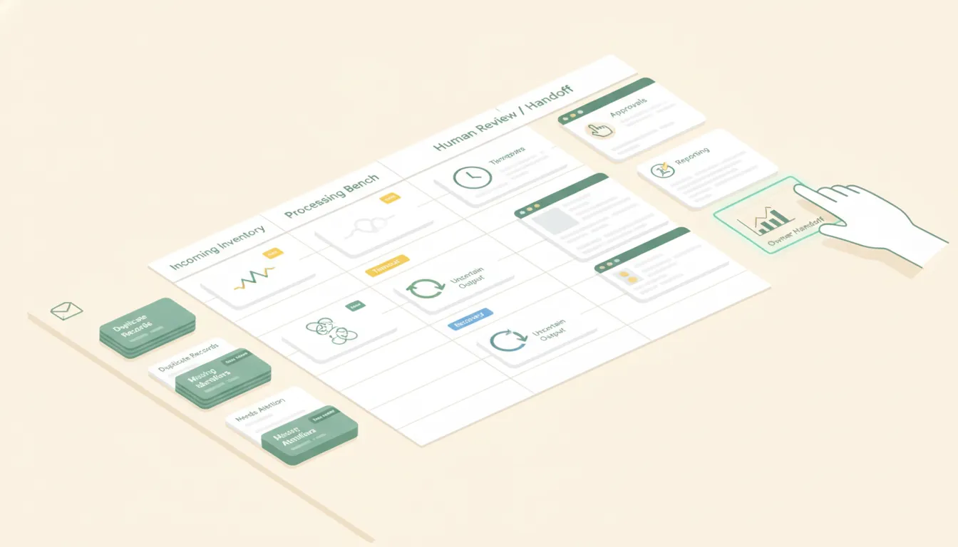 A physical acceptance bench runs duplicate records, missing identifiers, uncertain outputs, timeouts, and recovery cards through separate test fixtures