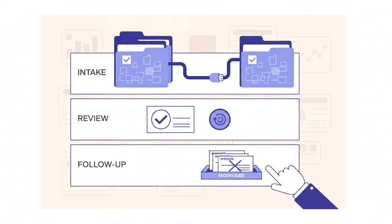 A construction recovery drill uses duplicate folders, an unplugged connector, approval evidence, a replay token, and a reconciled invoice tray