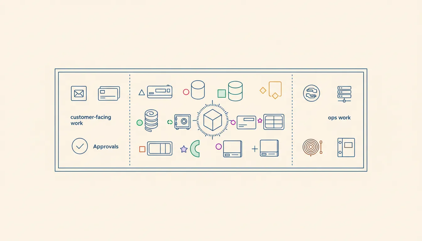 Top-down AI agent ownership inspection table separating code, model access, business data, credentials, prompts, tool permissions, logs, deployment, and runbooks