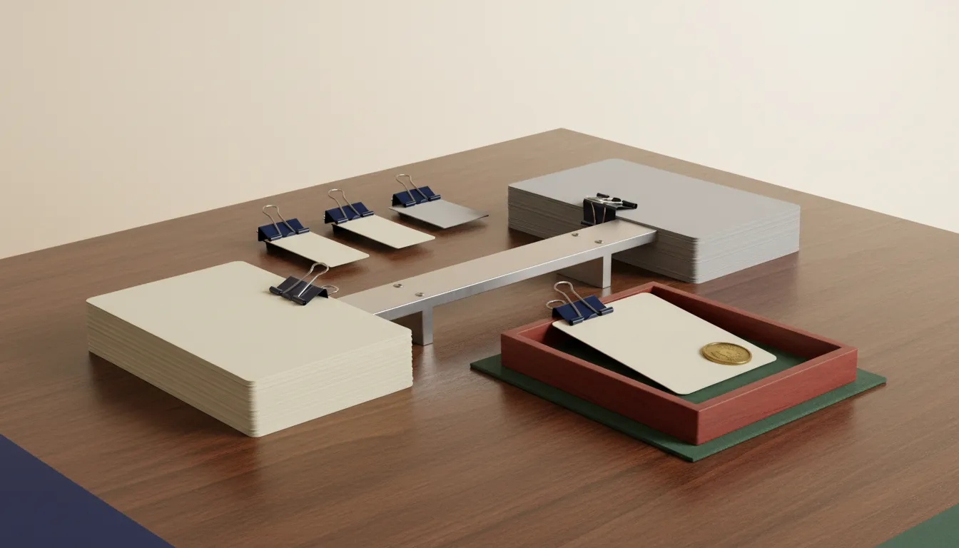 A tactile reconciliation workshop with source ledgers and destination records crossing a controlled matching bridge while mismatches move into an owned exception tray
