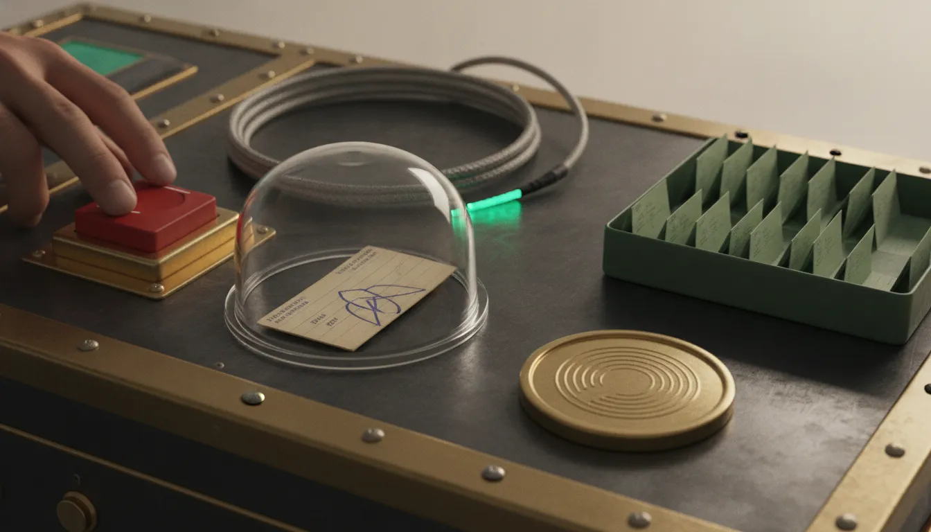 A tabletop reconciliation recovery drill with a stopped sync cable, quarantined mismatch, correction token, replay control, and a verified destination record